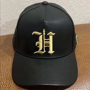 Brand New Defend Hawaii Black Leather with Gold “H” Spear A-Frame Baseball Cap!
